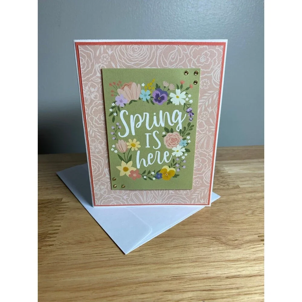 Handmade Spring Greeting Card A2 Floral Card Blank Inside w/ Envelope